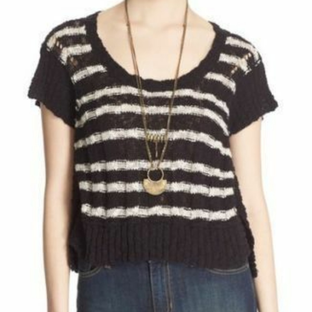 Free People "Stripe Rib Knit Sweater Tee" in Black